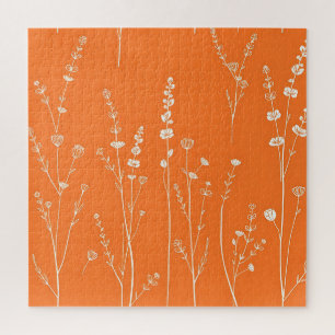 Verbranntes Orange-Wildblumen-Minimalmuster Puzzle