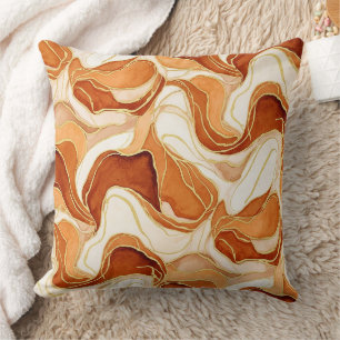 Verbranntes Sienna-Gold-Marmor-Abstraktes Fluid Kissen