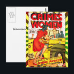 Verbrechen von Frauen #1 Goldenes Comic Buchdecke Postkarte<br><div class="desc">Dies ist das Cover eines Comic aus dem Goldenen Zeitalter,  "Crimes by Women #1",  mit einem Cartoon Bonnie Parker,  der einen Mann mit Schusswaffe raubt. © Copyright 2021 P.D.,  Vintages Comic Art. Alle Rechte vorbehalten.</div>