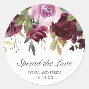 Verbreite die Liebe Moody Plum Florale Hochzeitsgu Runder Aufkleber