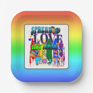 Verbreite Liebe, nicht Hass   LGBTQI+ Pride Pappteller