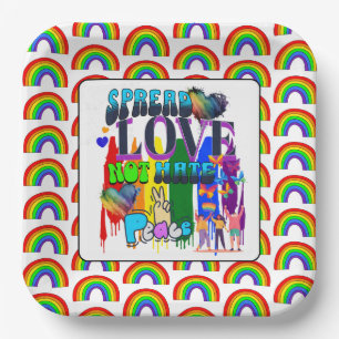 Verbreite Liebe, nicht Hass   LGBTQI+ Pride Pappteller