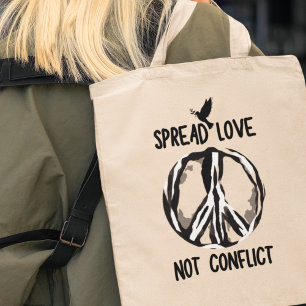 Verbreite Liebe, nicht Konflikt Weltfrieden Einhei Tragetasche