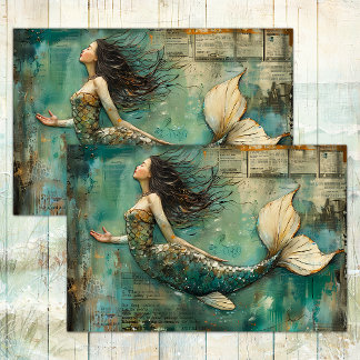 VERBREITETES MERMAID MIXED MEDIA DECOUPAGE SEIDENPAPIER