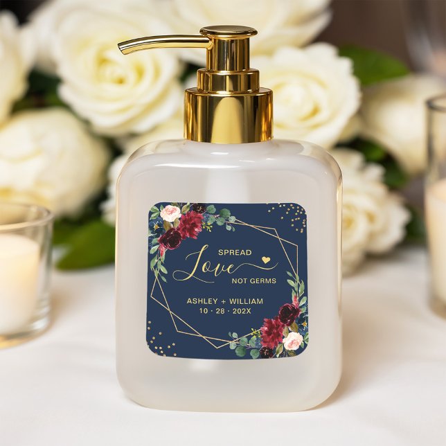 Verbreitung der Liebe nicht Germs Gold Burgundy Ma Quadratischer Aufkleber (Von Creator hochgeladen)