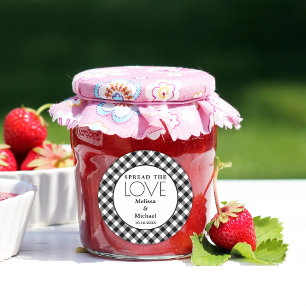 Verbreitung der Liebe Schwarz-weiß Gingham Gastges Runder Aufkleber