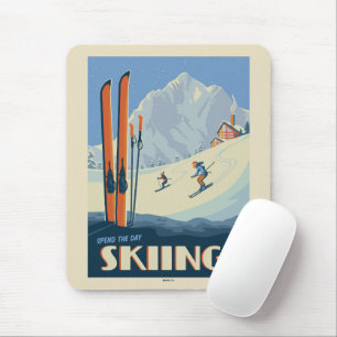 Verbringen Sie den Tag mit Vintage-Skiing Mousepad