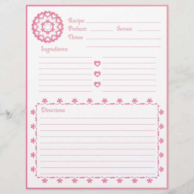 Verbunden mit Liebe Rosa Rezept Letterhead (Vorderseite)