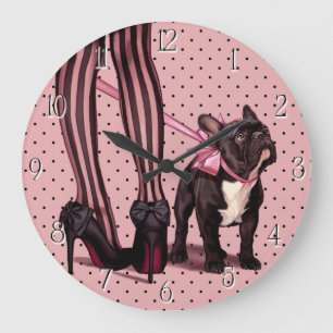 Verbunden mit meiner französischen Bulldogge Große Wanduhr