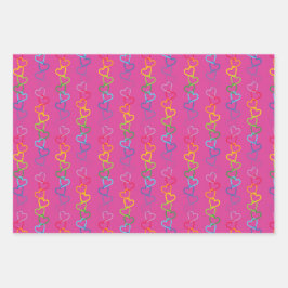 Verbundene Herzen der Liebe auf rosa Hintergrund Geschenkpapier Set