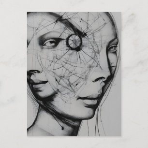 Verbundenes Schwarz/Weiß Zeichnend Postkarte