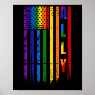 Verbündeter Lgbt Lgbtq Regenbogen Stolz Amerikanis Poster