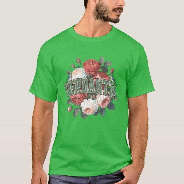 Verda Floral Emblem mit Birds Design Familie T-Shirt (Vorderseite)