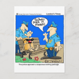 Verdächtiges Paket Lustiger Polizei-Cartoon-Gesche Postkarte