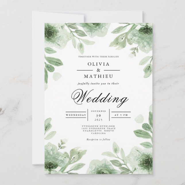 Verdant Bloom Botanical Romance Wedding Einladung (Vorderseite)