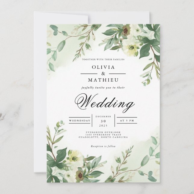 Verdant Botanical Blossom Wedding Einladung (Vorderseite)