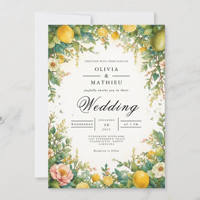 Verdant Citrus Blossom Arch Wedding Einladung (Vorderseite)