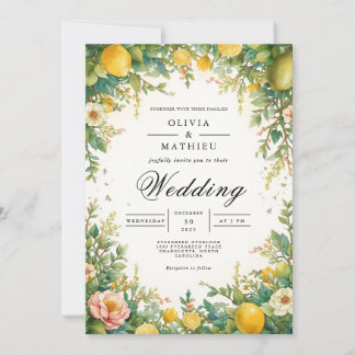 Verdant Citrus Blossom Arch Wedding Einladung