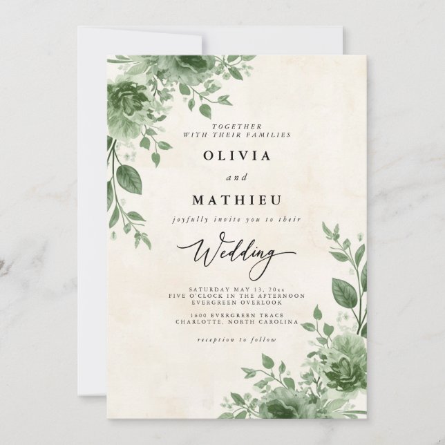 Verdant Green Floral Wedding Einladung (Vorderseite)