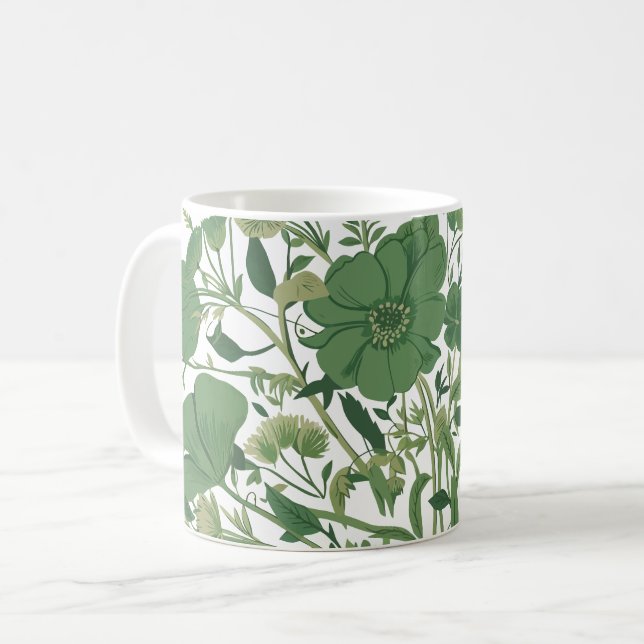 Verdant Harmony: Elegante grüne Blumenarrangements Kaffeetasse (Vorderseite Links)