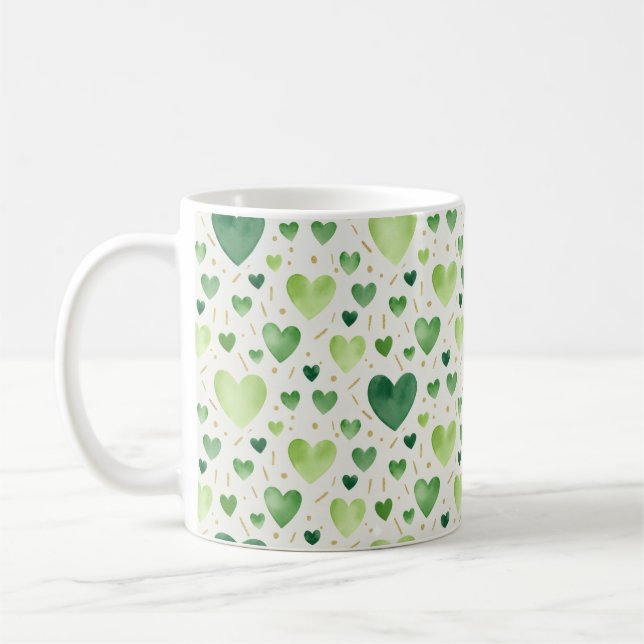 Verdant Hearts: Hand-Painted Emerald & Gold Kaffeetasse (Links)