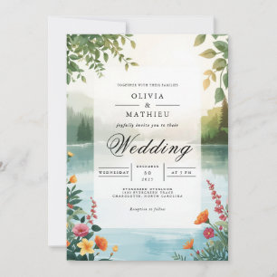 Verdant Lakeside Romance Wedding Einladung