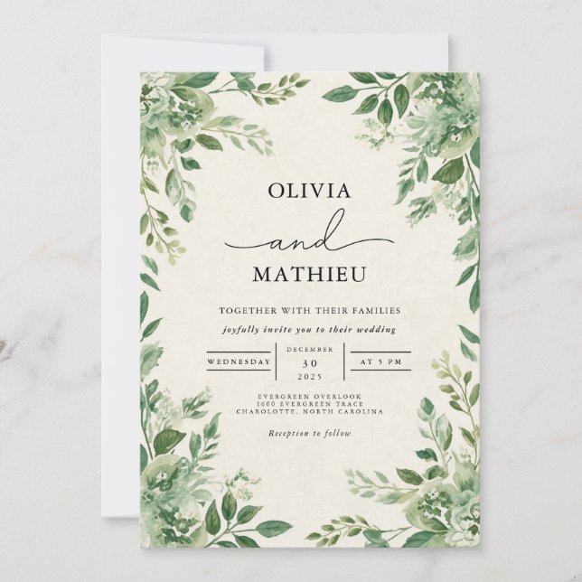 Verdant Leafy Botanical Blüh Wedding Einladung (Vorderseite)