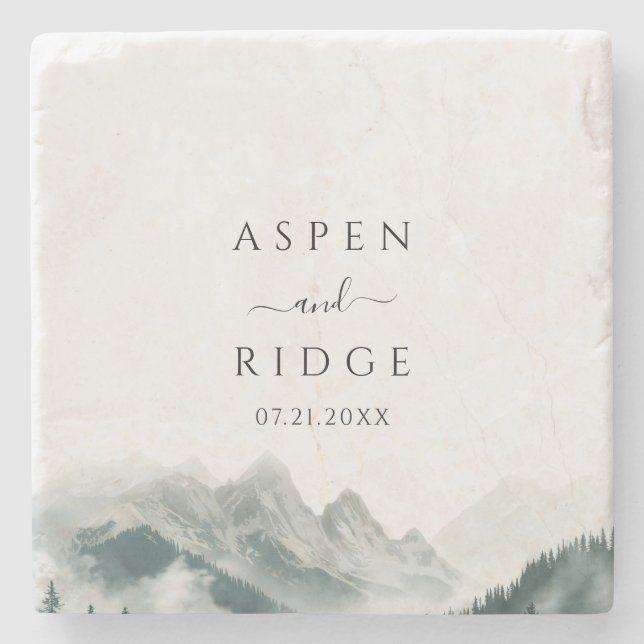 Verdant Peaks Misty Forest Botanical Stone Coaster Steinuntersetzer (Vorderseite)
