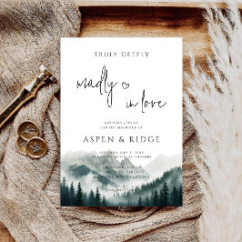 Verdant Peaks Misty Forest Watercolor Wedding Einladung