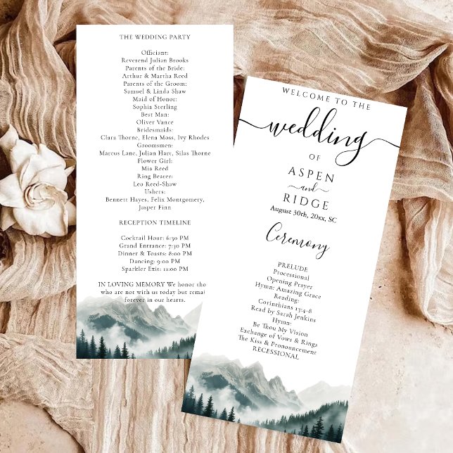 Verdant Peaks Mountain Wedding Program Programm (Von Creator hochgeladen)