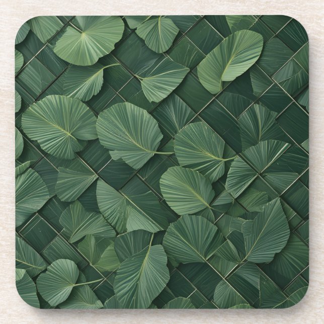 Verdant Rhythm: Tropical Leaf Grid Getränkeuntersetzer (Vorderseite)