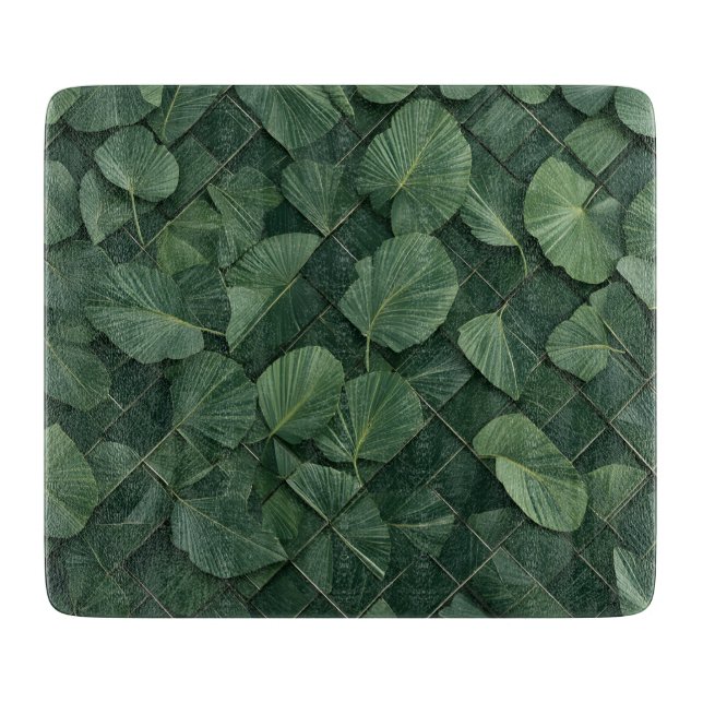 Verdant Rhythm: Tropical Leaf Grid Schneidebrett (Vorderseite)