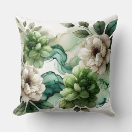"Verdant Serenity: Abstrakt grüne Blumenkunst" Kissen