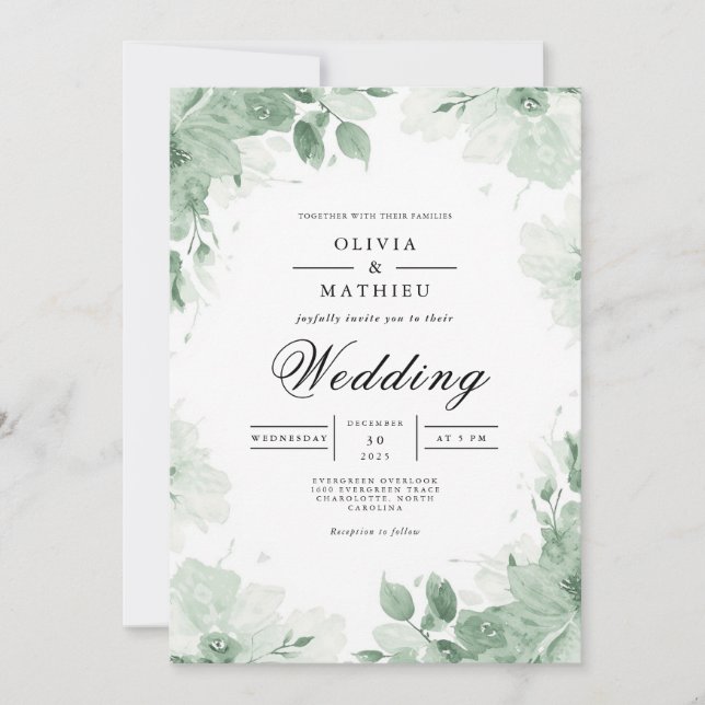 Verdant Wash Botanical Arch Wedding Einladung (Vorderseite)