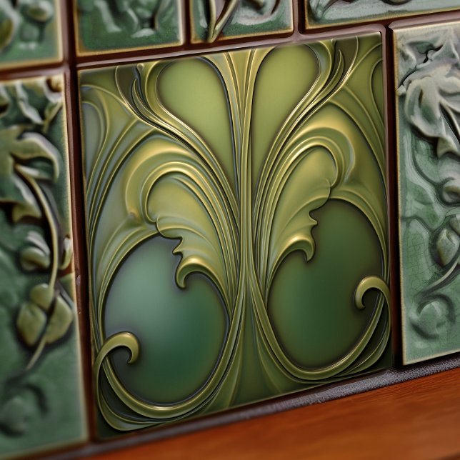 Verdant Whirls Art Nouveau Keramik Tile Fliese (Von Creator hochgeladen)