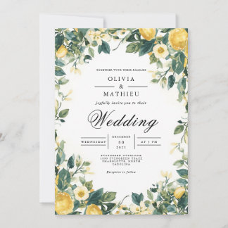 Verdant Yellow Bloom Botanical Wedding Einladung