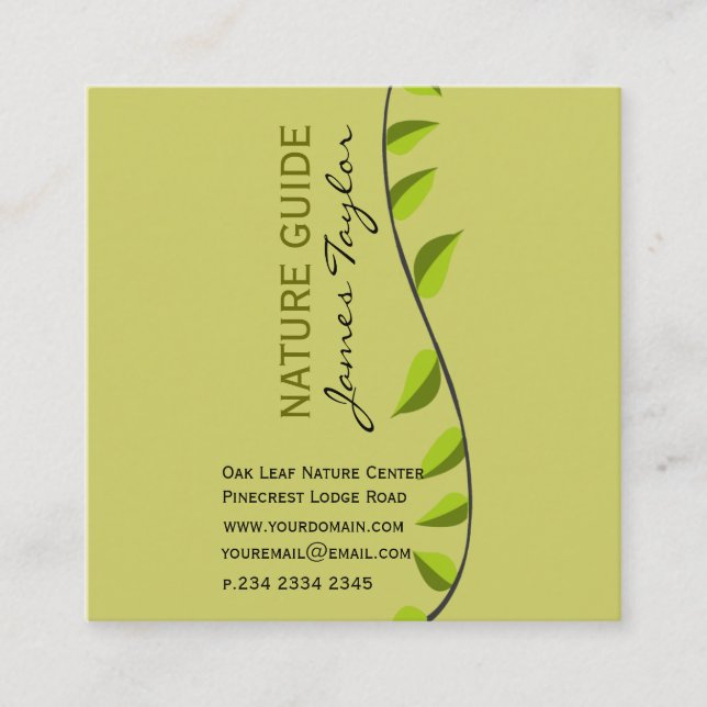 Verde Grün schießen grünes Blatt-botanische Quadratische Visitenkarte (Vorderseite)