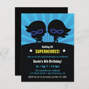 Verdeckte Superheroes-Kindergeburtstag-Party Einladung