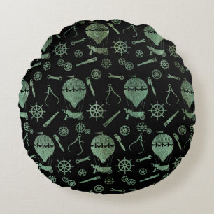 Verdigris Bronze Steampunk Balloon Theme Rundes Kissen