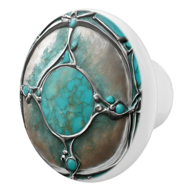 Verdigris Turquoise & Silver Art Deco  Keramikknauf (Rechts)