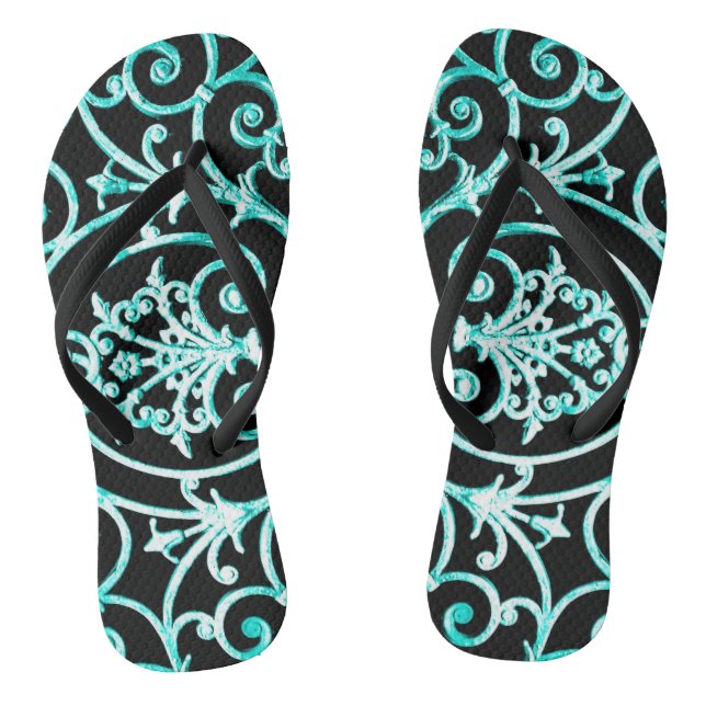 Verdigris- und Schwarz-Blättermuster Flip Flops (Fußbett)
