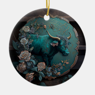 Verdigris Zodiac Taurus Metal Art Keramik Ornament