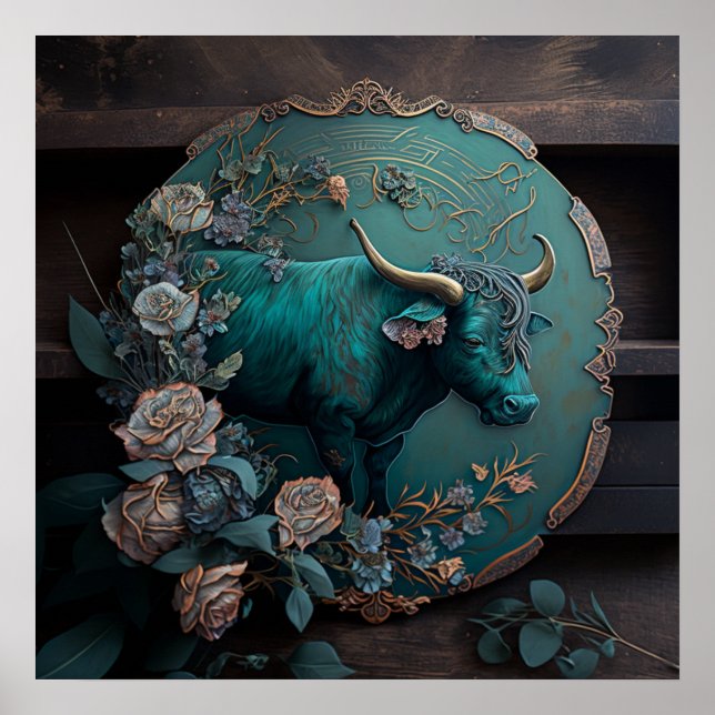 Verdigris Zodiac Taurus Metal Art Poster (Vorne)