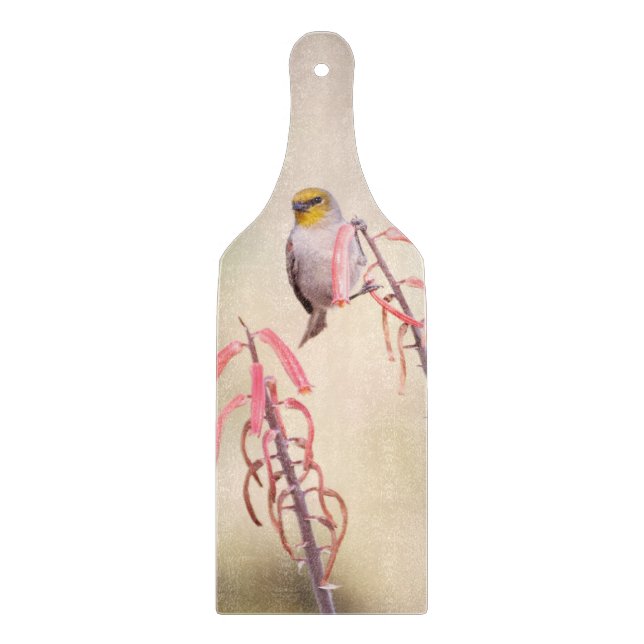 Verdin auf Penstemon Schneidebrett (Vorderseite)