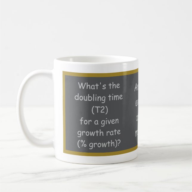 "Verdopplungszeit" Nachricht & Gleichung Kaffeetasse (Links)