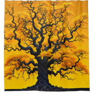 Verdrehte Baum-Silhouette Strahlendes goldenes Lau Duschvorhang
