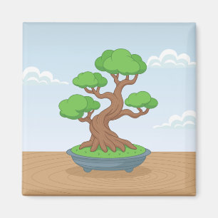 Verdrehter japanischer Bonsai-Baum auf dem Tisch Magnet
