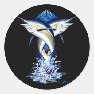 Verdrehtes Speerfisch-Springen Runder Aufkleber