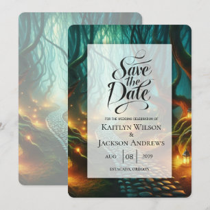 Verdrehtes Waldlaternenweg-Hochzeit Save The Date
