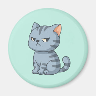 Verdrießliche Graue Getigerte Katze auf Grün Magnet